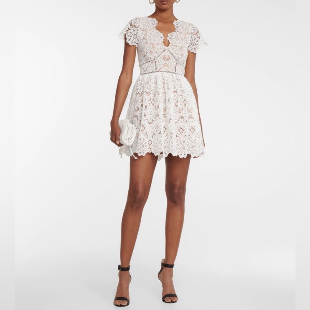 $500 Self-Portrait Floral Guipure Lace Mini Dress White Size UK 8 US 4